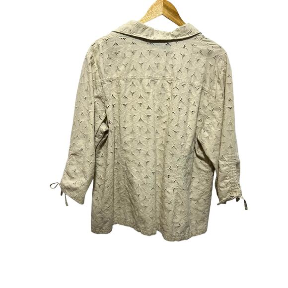 Susan Graver Womens Beige Eyelet Button Blouse 2X Cotton Boho Cottagecore Mature - Picture 3 of 8